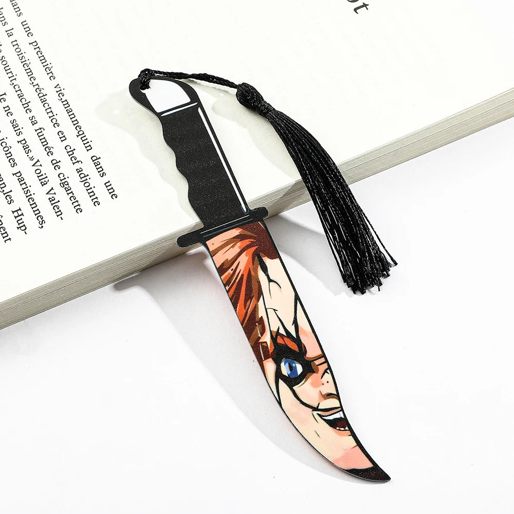 Horror Killer Knife Bookmarks – Chucky, Jigsaw, Pennywise, Jason, Ghostface, Michael Myers | Spooky Acrylic Reading Marker Gifts