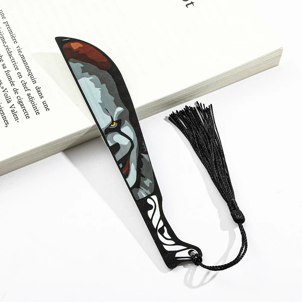 Horror Killer Knife Bookmarks – Chucky, Jigsaw, Pennywise, Jason, Ghostface, Michael Myers | Spooky Acrylic Reading Marker Gifts