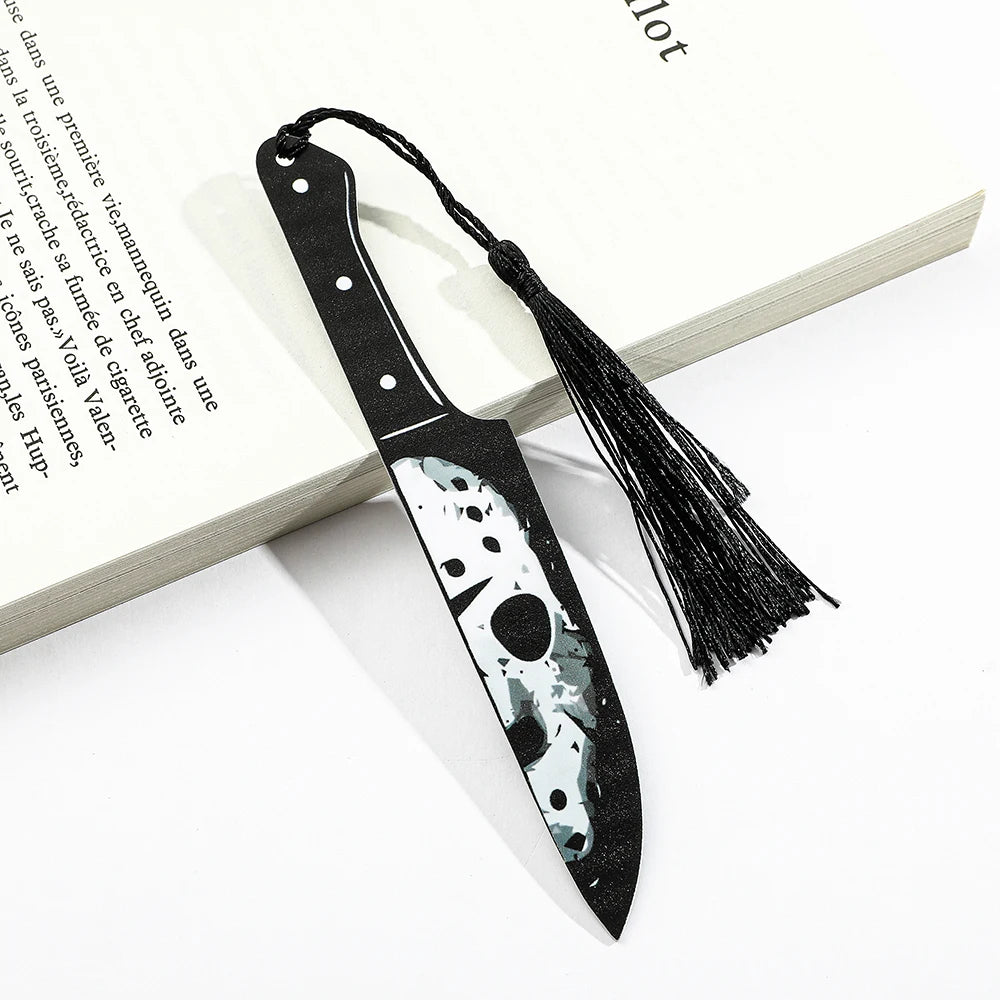 Horror Killer Knife Bookmarks – Chucky, Jigsaw, Pennywise, Jason, Ghostface, Michael Myers | Spooky Acrylic Reading Marker Gifts
