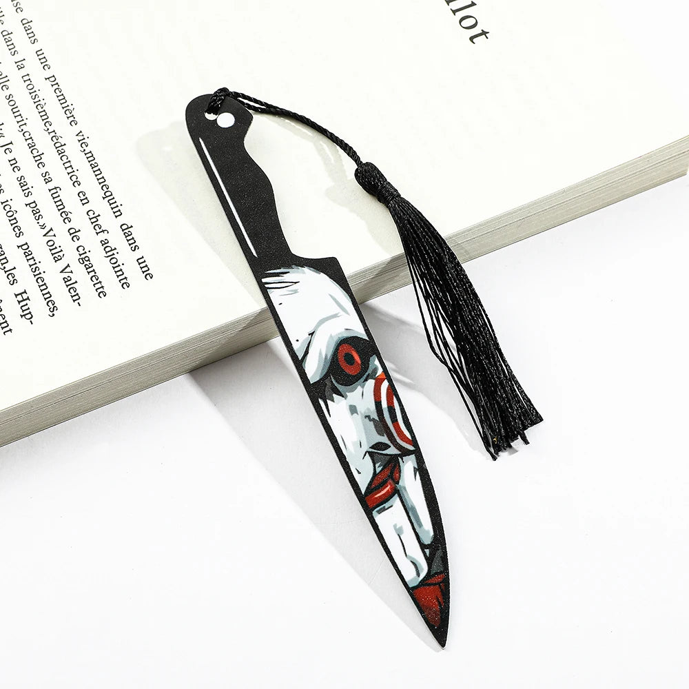 Horror Killer Knife Bookmarks – Chucky, Jigsaw, Pennywise, Jason, Ghostface, Michael Myers | Spooky Acrylic Reading Marker Gifts