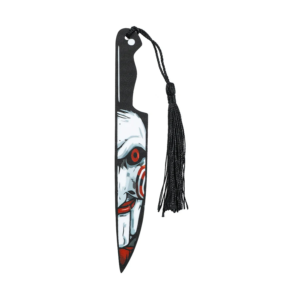 Horror Killer Knife Bookmarks – Chucky, Jigsaw, Pennywise, Jason, Ghostface, Michael Myers | Spooky Acrylic Reading Marker Gifts