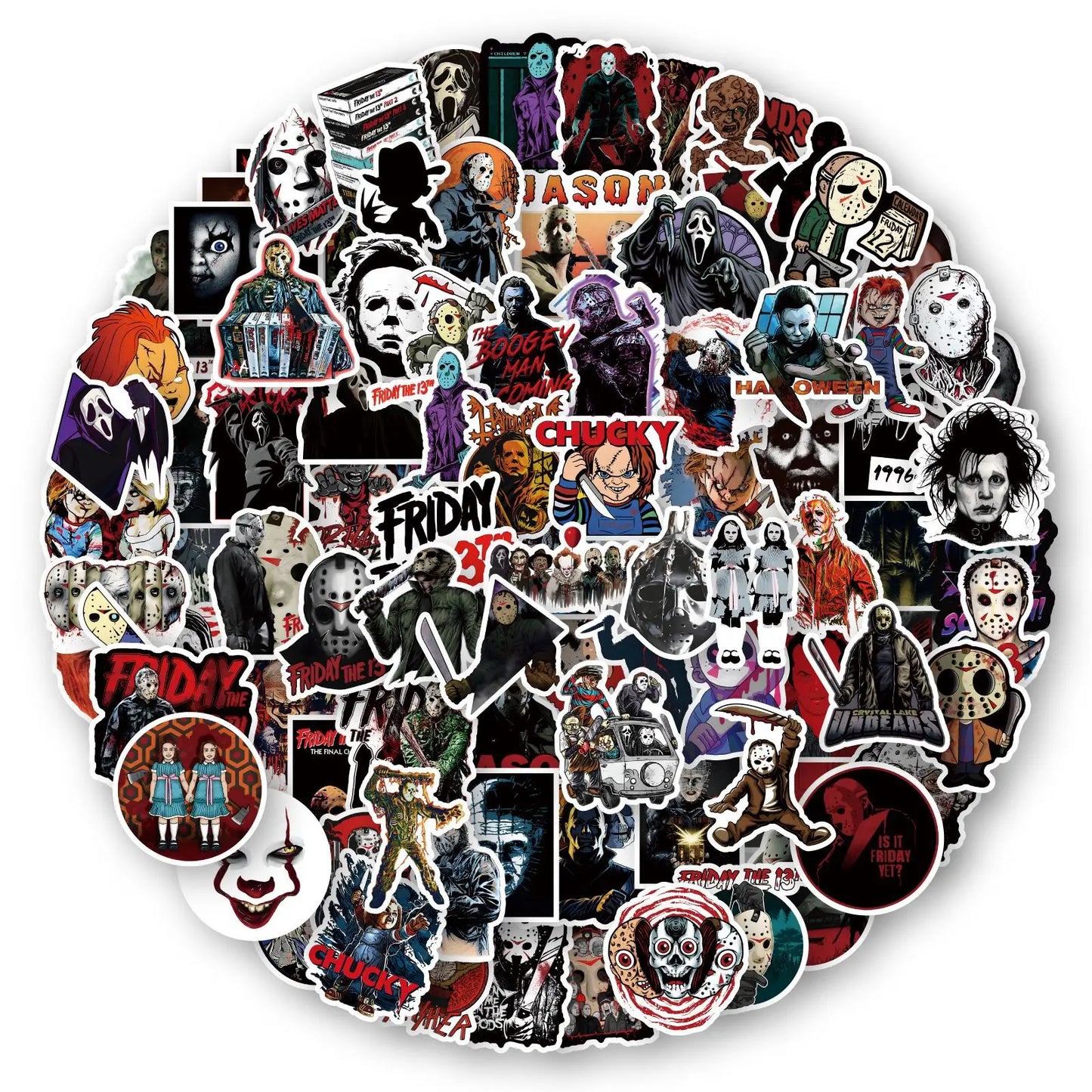 Horror Film Franchise Stickers – Villain Variety Bundle (10/30/50/100 Pack)