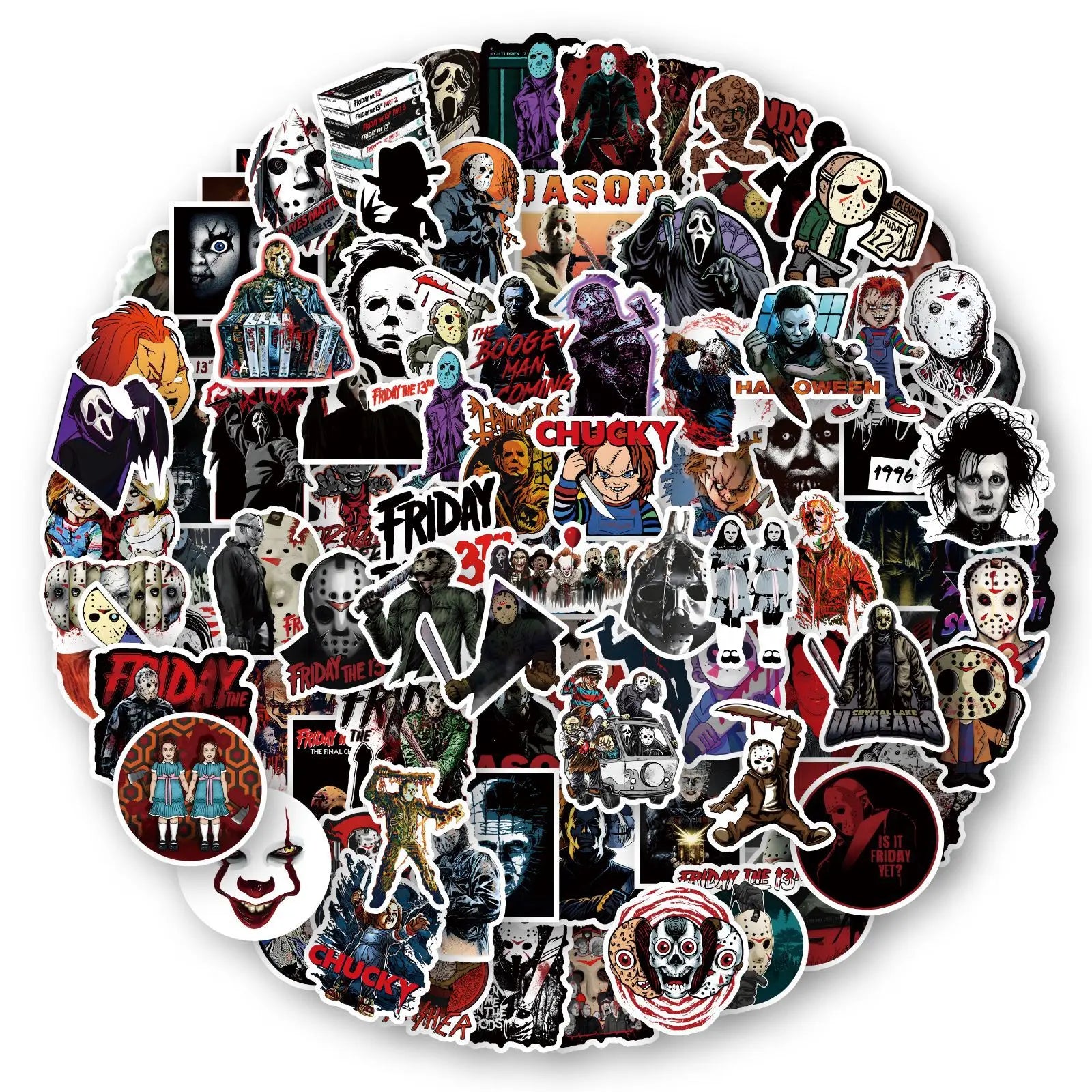 Horror Film Franchise Stickers – Villain Variety Bundle (10/30/50/100 Pack)