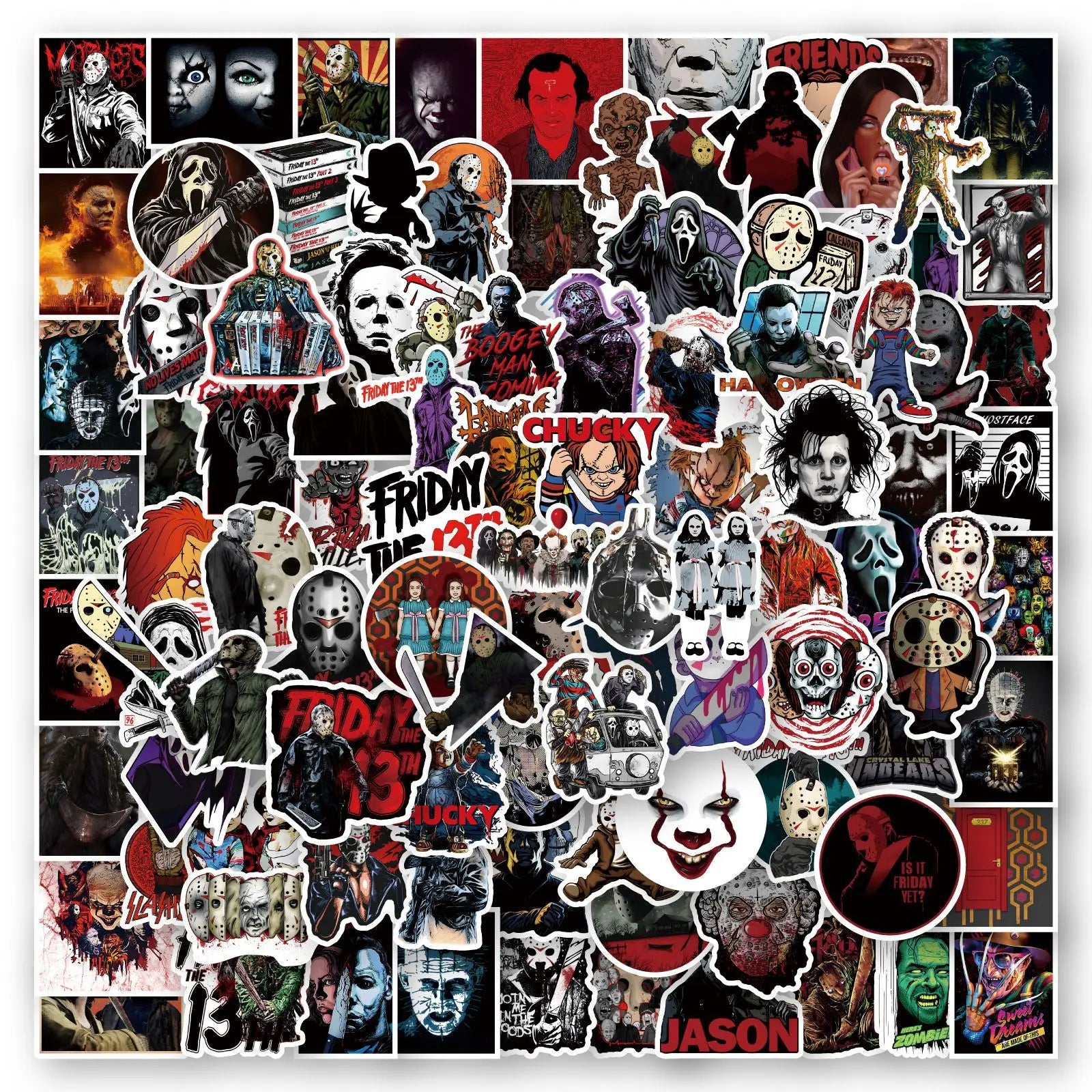 Horror Film Franchise Stickers – Villain Variety Bundle (10/30/50/100 Pack)