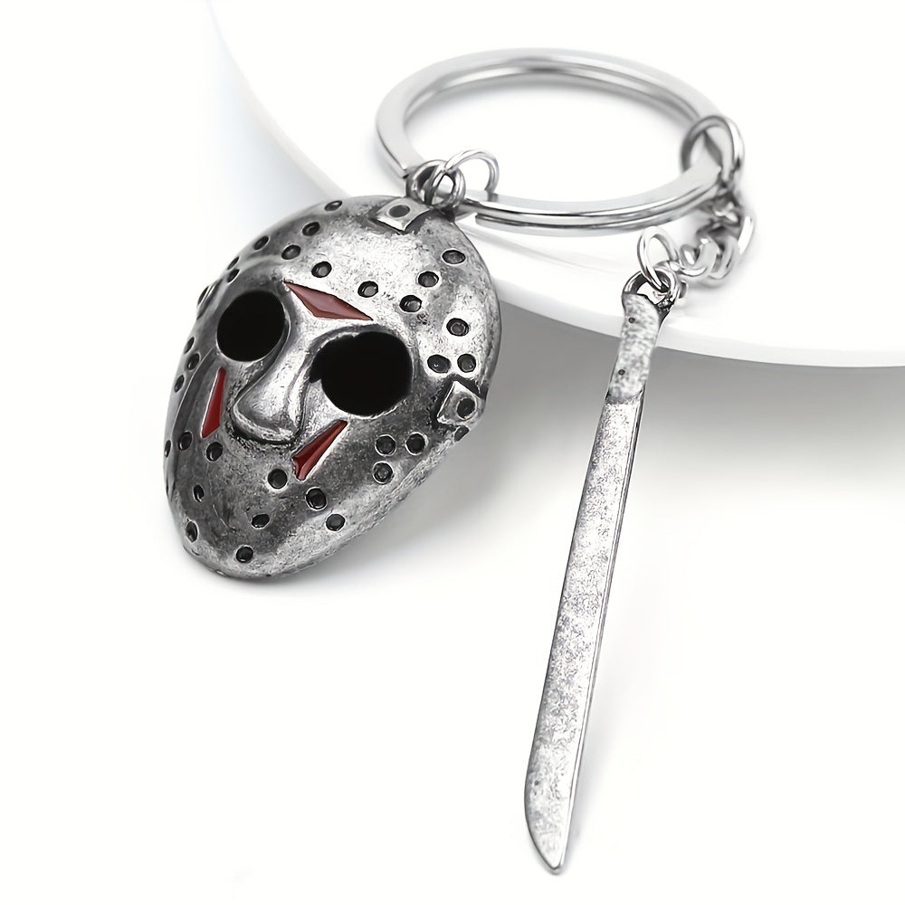 Keychain with hockey mask and knife on a white background