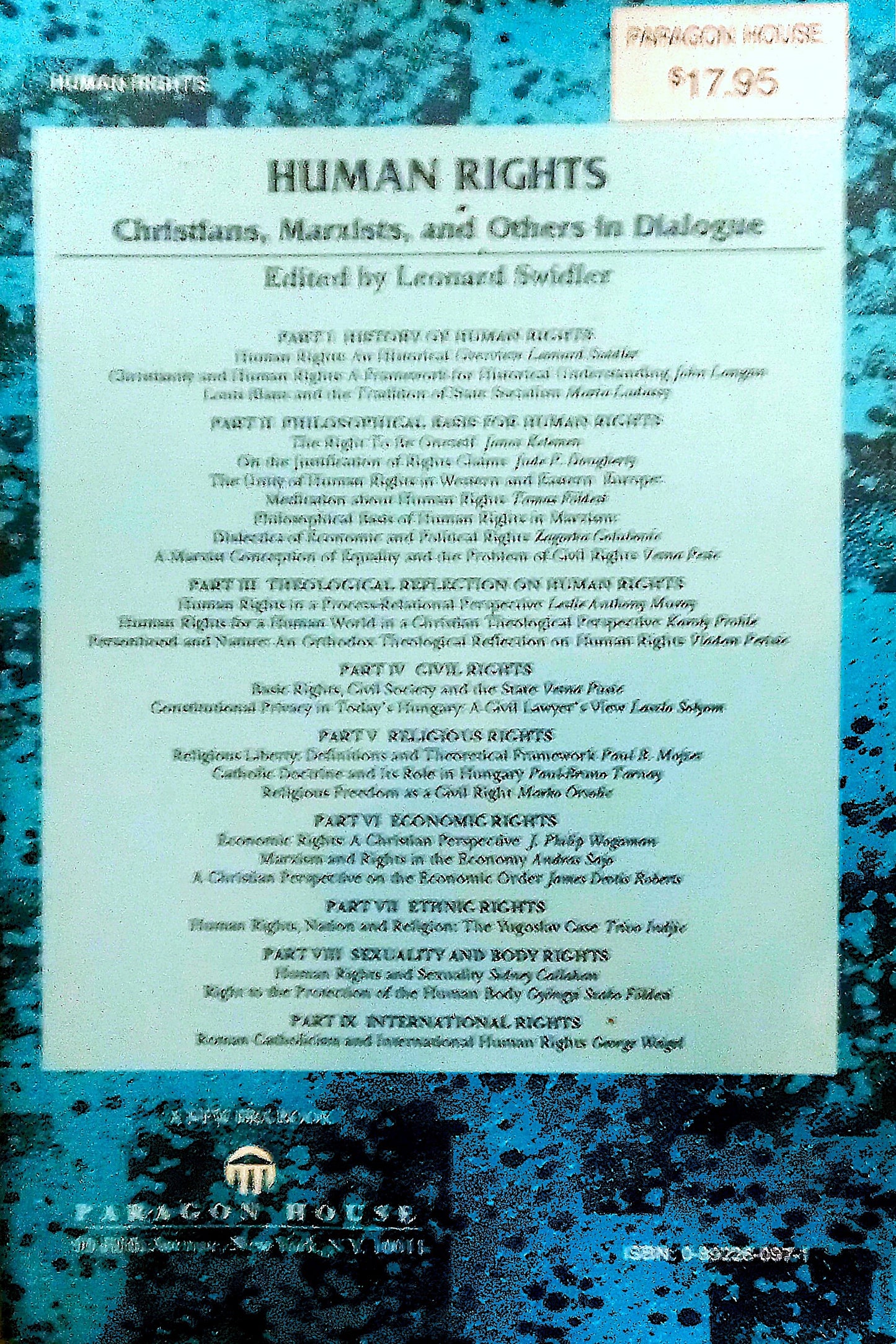 Back cover of Human Rights: Christians, Marxists, and Others in Dialogue, edited by Leonard Swidler