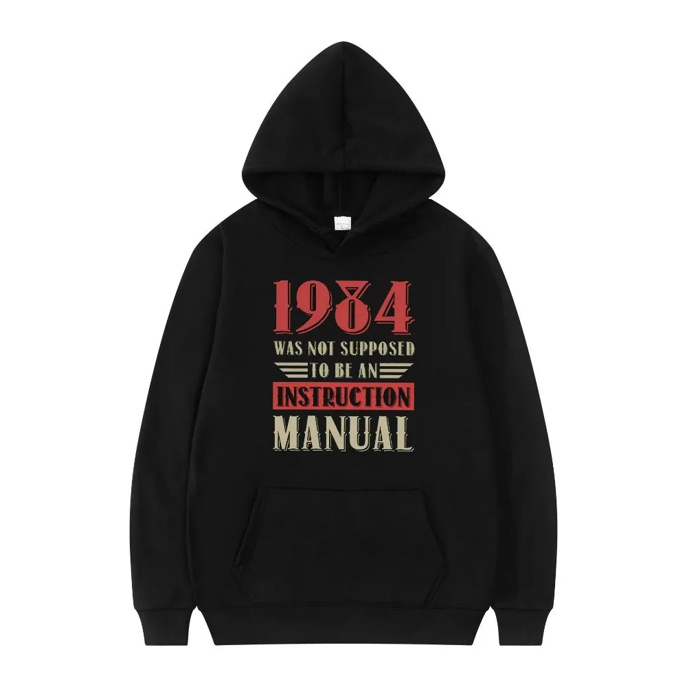 Black 'Orwell INGSOC 1984 Big Brother Hoodie' hoodie with red and white text on a white background