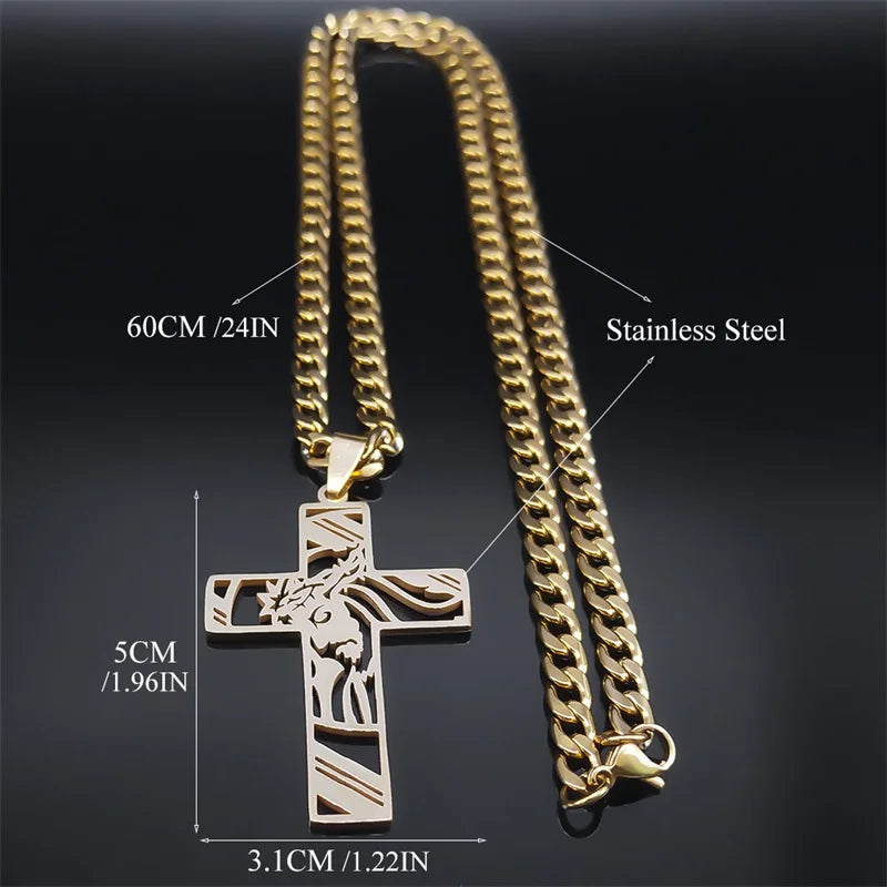 Crown of Thorns Cross Necklace – Stainless Steel Jesus Pendant
