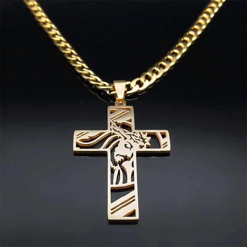 Crown of Thorns Cross Necklace – Stainless Steel Jesus Pendant