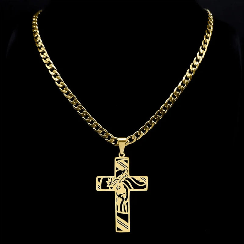 Crown of Thorns Cross Necklace – Stainless Steel Jesus Pendant