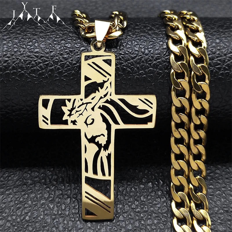 Crown of Thorns Cross Necklace – Stainless Steel Jesus Pendant