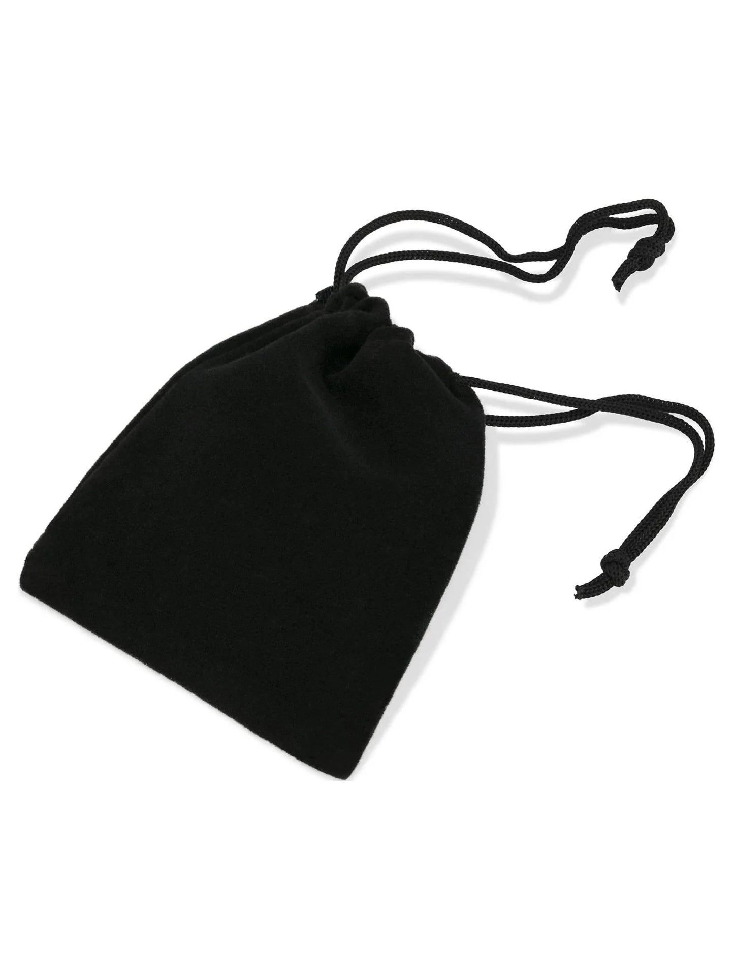 Black cloth bag for the Saint John Paul II necklace medal on white background.