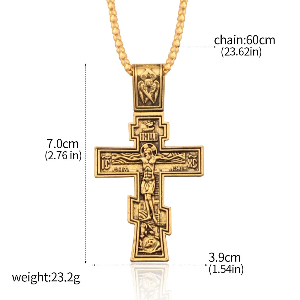 John Wick Gold Cross Necklace – Orthodox Crucifix Pendant with Link Chain (Unisex)