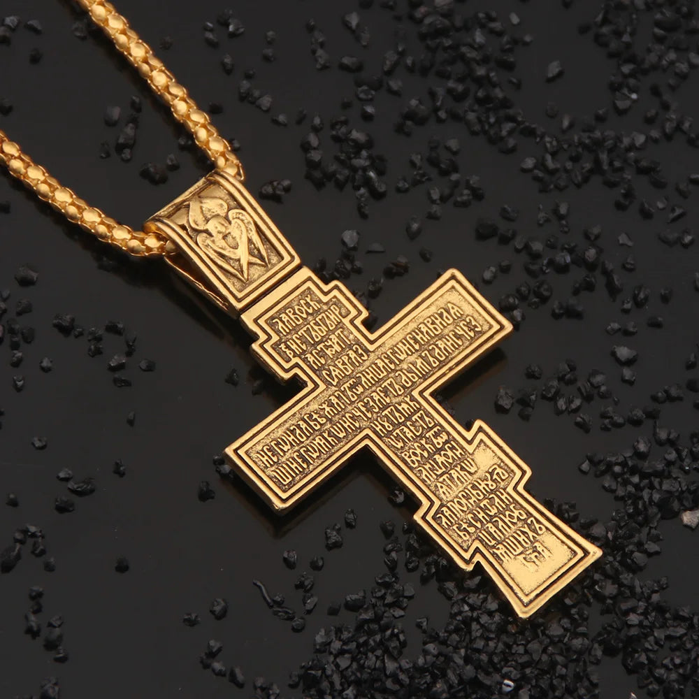 John Wick Gold Cross Necklace – Orthodox Crucifix Pendant with Link Chain (Unisex)