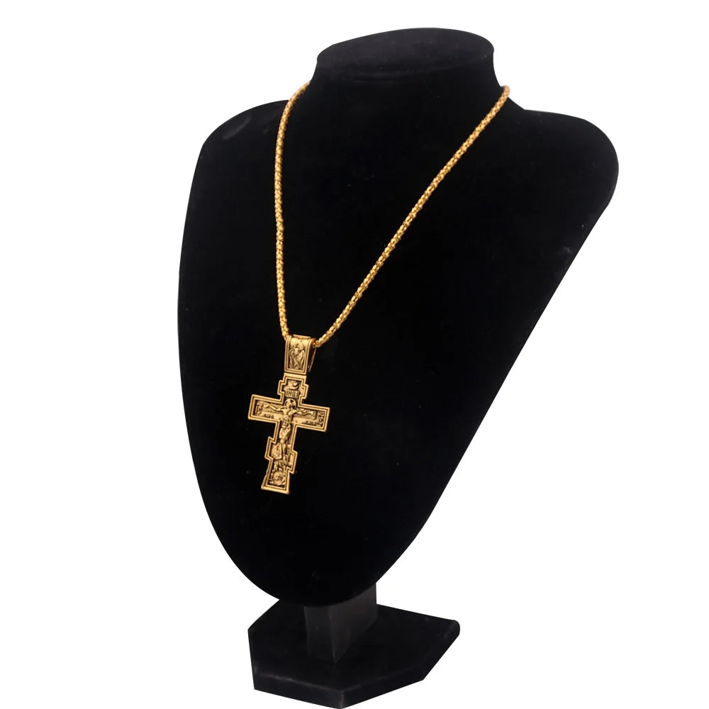 John Wick Gold Cross Necklace – Orthodox Crucifix Pendant with Link Chain (Unisex)
