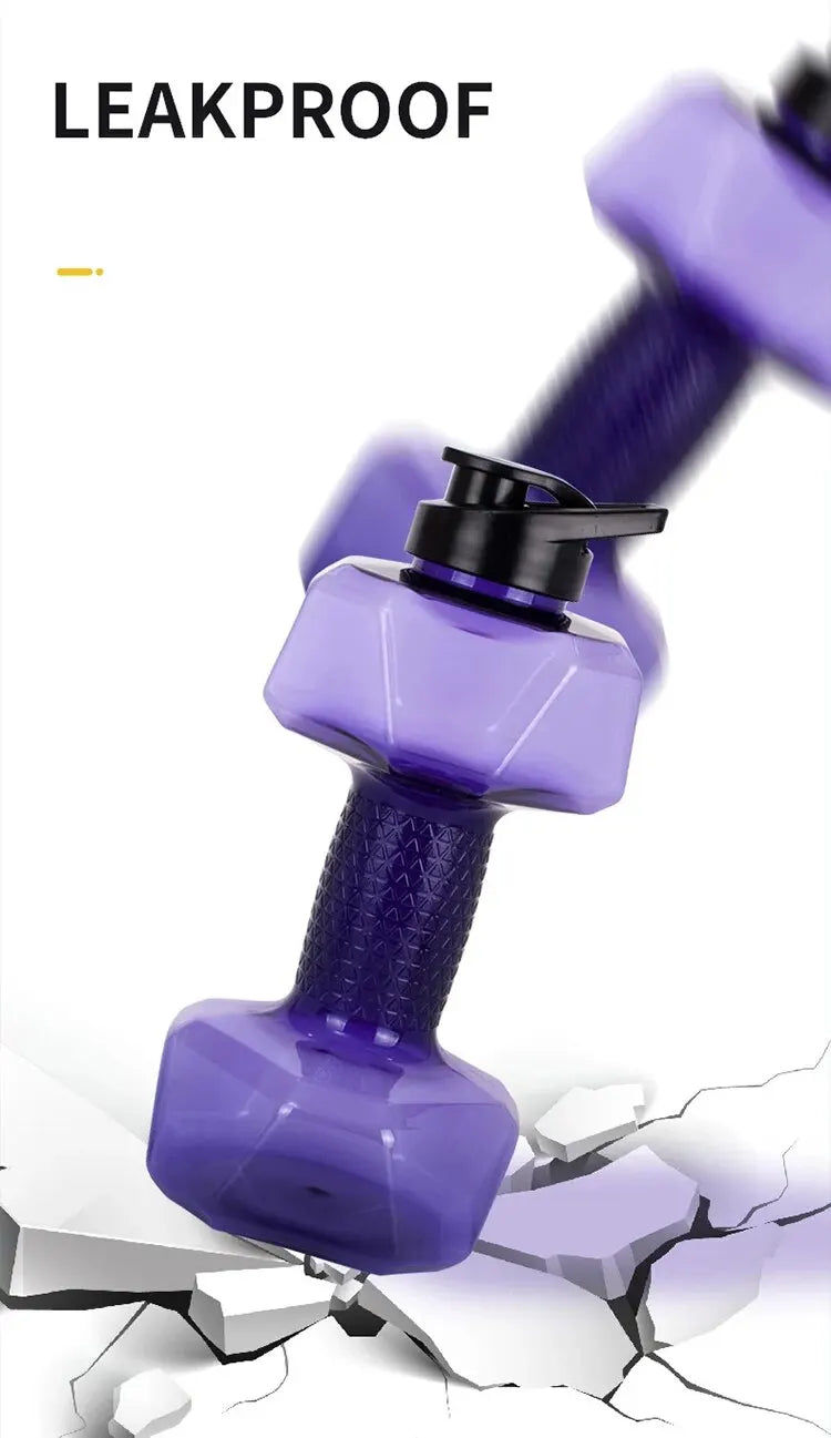 Purple water bottle with a black cap on a white background