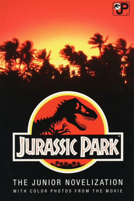 Cover of 'Jurassic Park: Junior Novelization' featuring a dinosaur graphic with a tropical background.