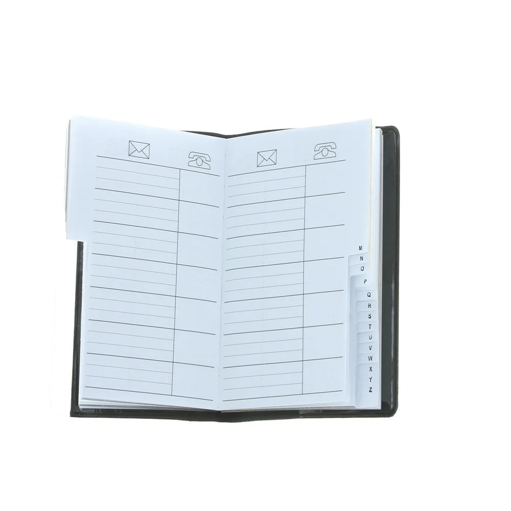 Open book view of a lot of Compact Vinyl Address Books 4 x 3-Inches Phone and Address Book (Model: K6885-01).