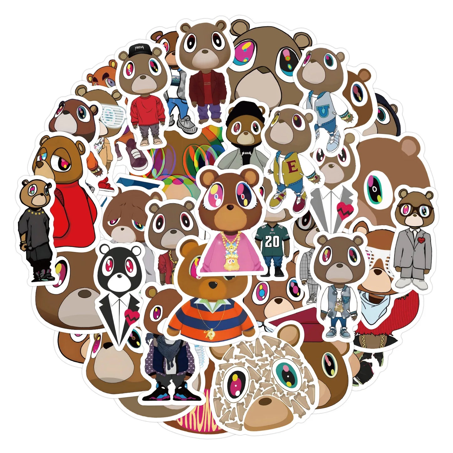 Yeezy Graduation Bear Sticker Bundle – Kanye West Stickers (10/30/60 Pack) Waterproof Vinyl
