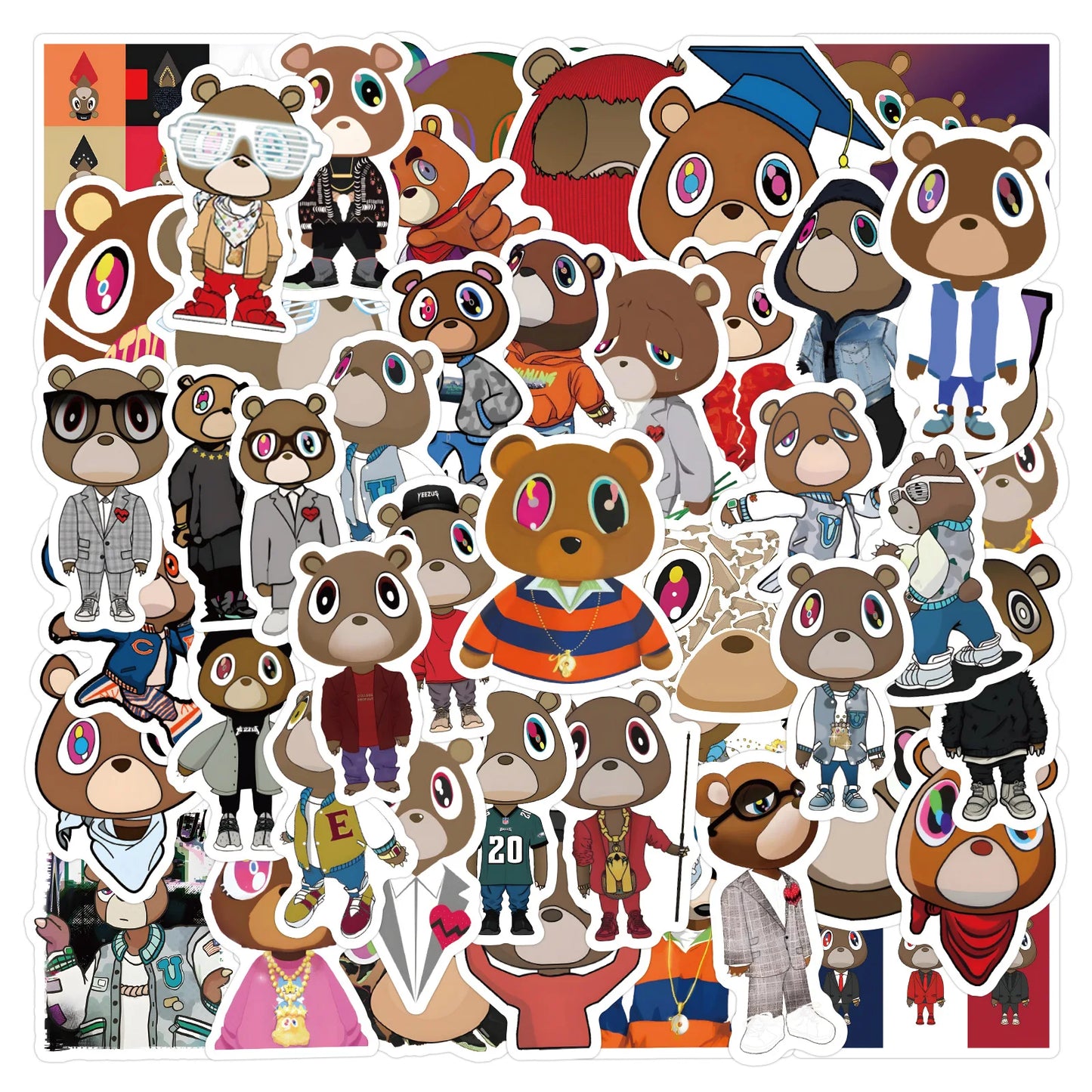 Yeezy Graduation Bear Sticker Bundle – Kanye West Stickers (10/30/60 Pack) Waterproof Vinyl