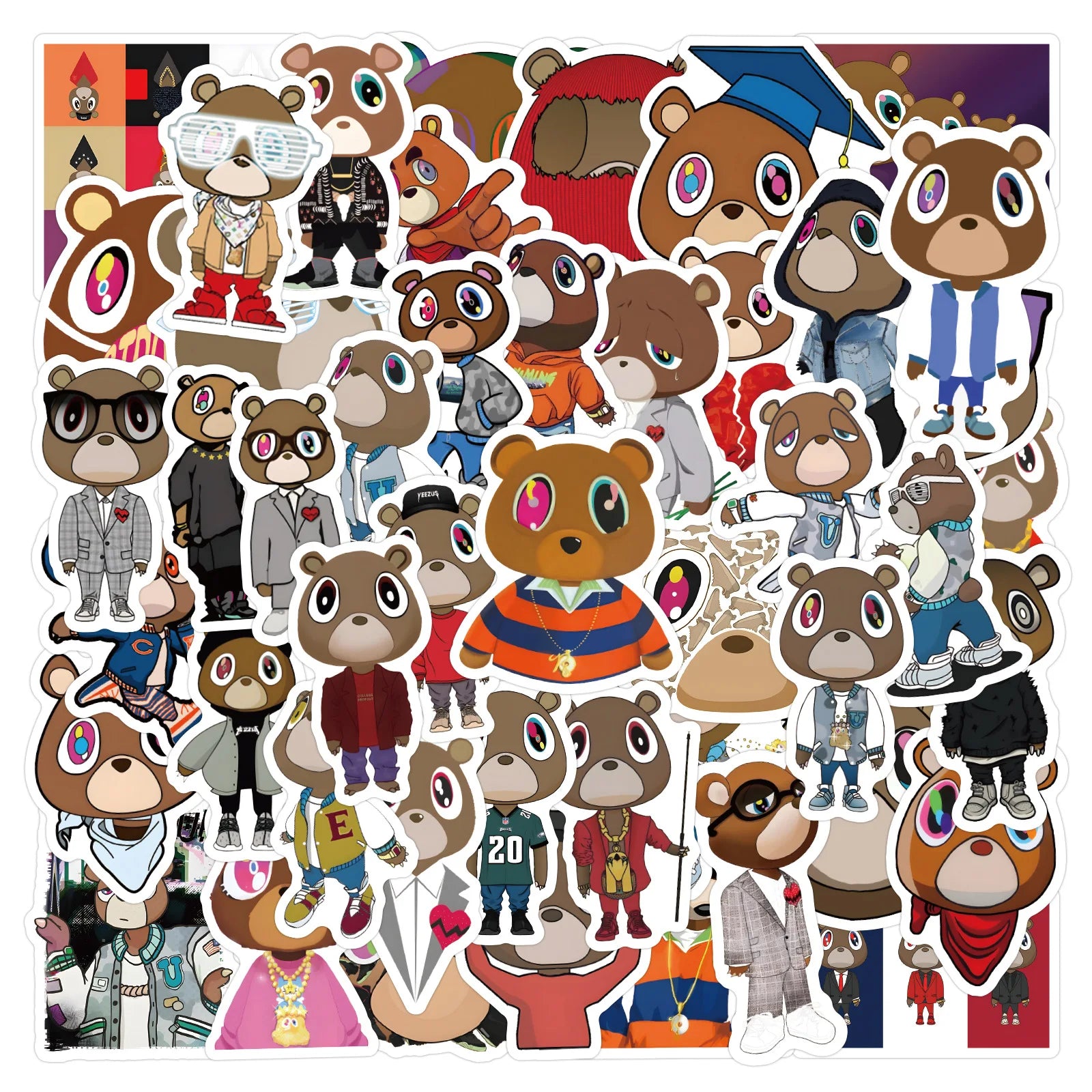 Yeezy Graduation Bear Sticker Bundle – Kanye West Stickers (10/30/60 Pack) Waterproof Vinyl
