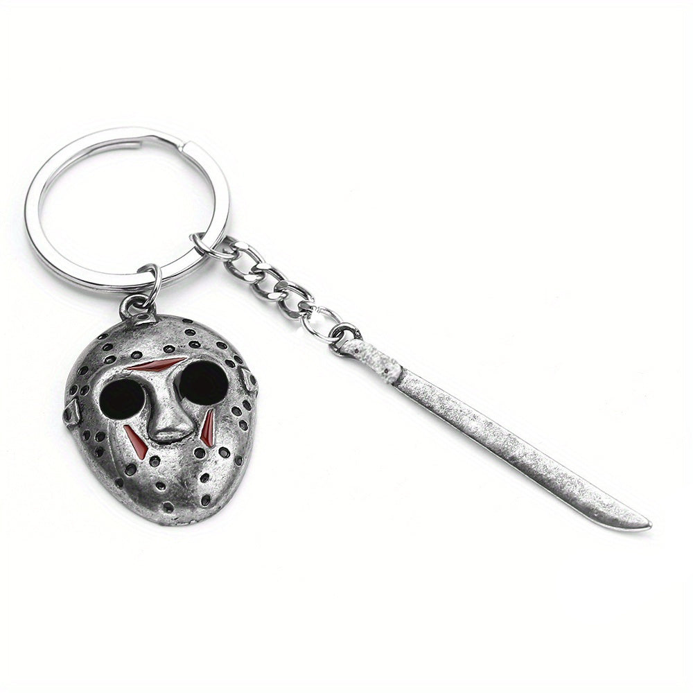 Keychain with hockey mask and knife on a white background