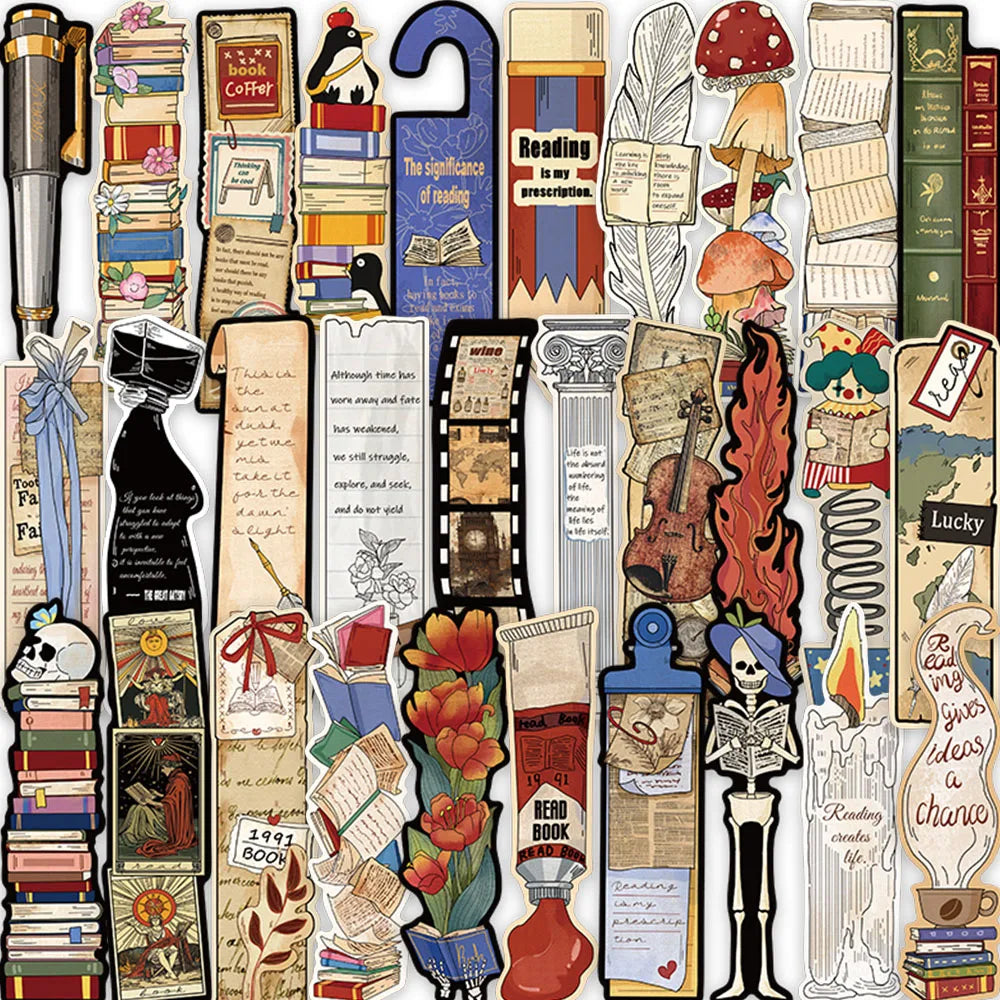 30 pack of unique literary paper bookmarks with vintage and book lover designs by Bust-Down