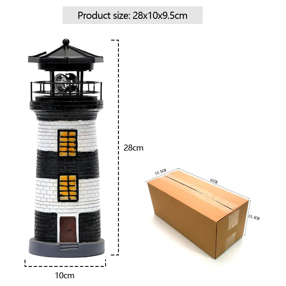 Model lighthouse with dimensions indicated next to a cardboard box