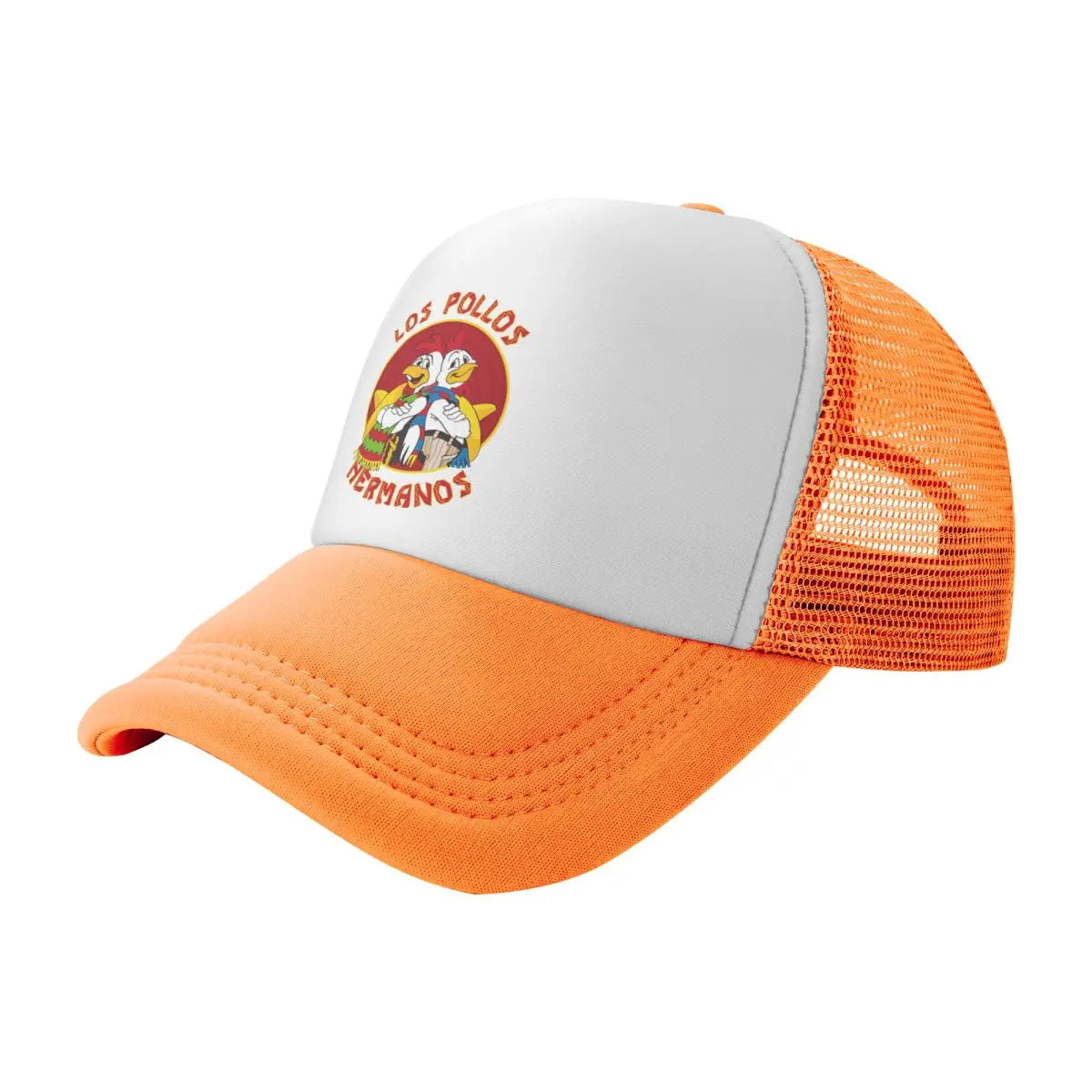 Los Pollos Hermanos orange and white mesh snapback hat from Breaking Bad