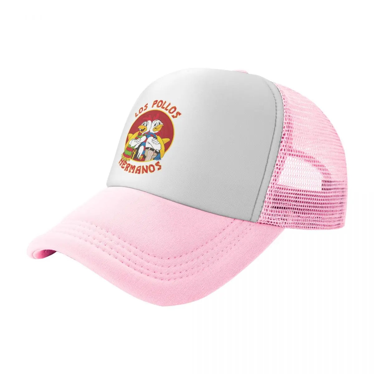 Los Pollos Hermanos pink and white mesh snapback hat from Breaking Bad
