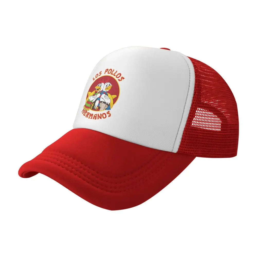 Los Pollos Hermanos red and white mesh snapback hat from Breaking Bad