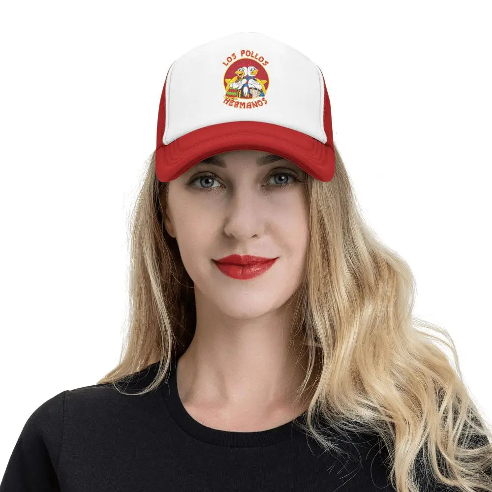 Los Pollos Hermanos red and white mesh snapback hat from Breaking Bad