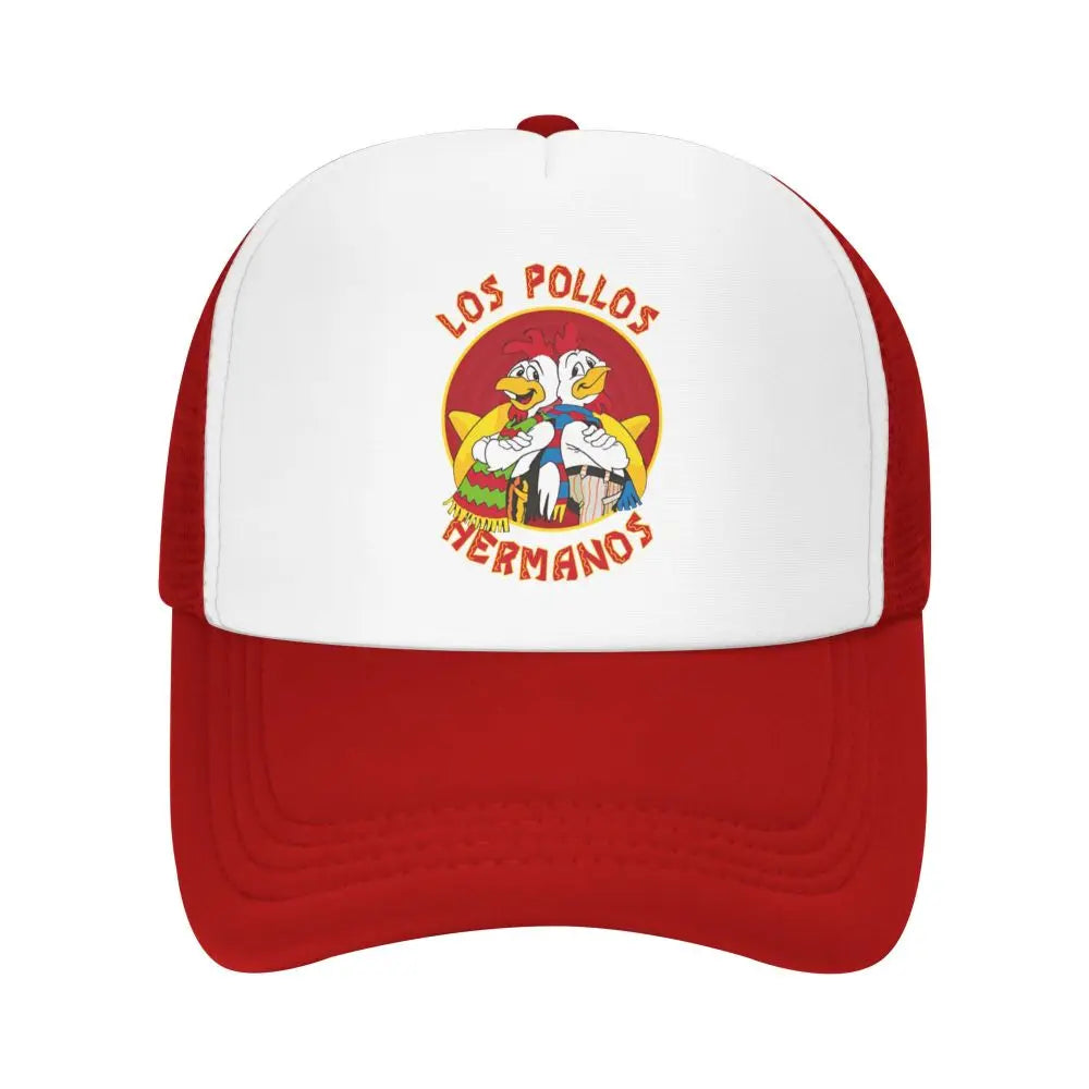 Los Pollos Hermanos red and white mesh snapback hat from Breaking Bad