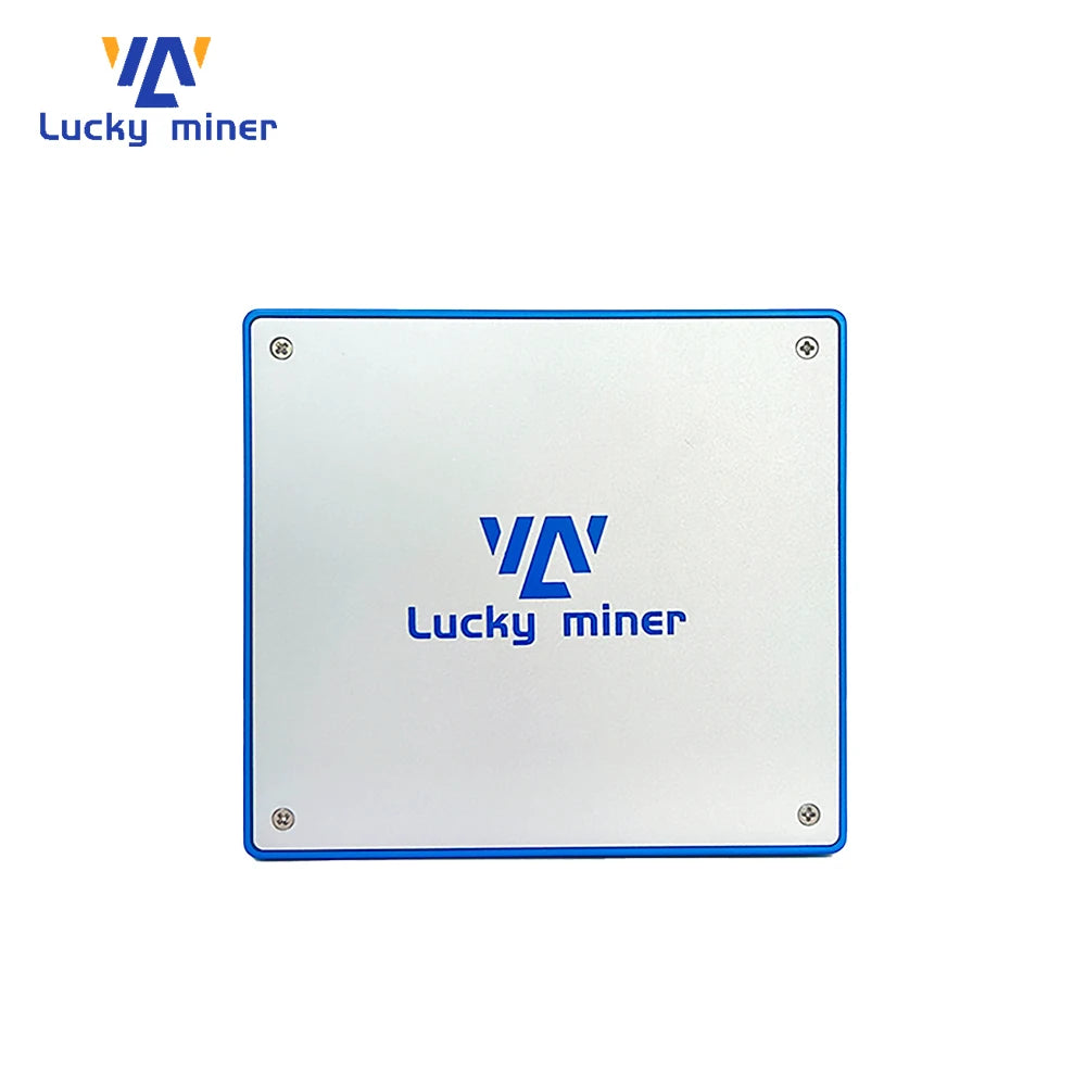 Square device with 'Lucky Miner' branding on a white background