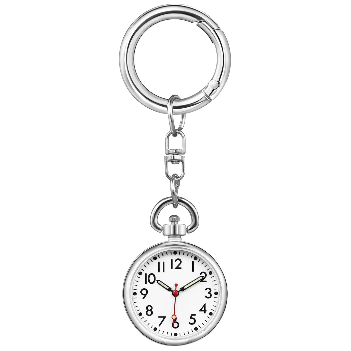 Silver pocket watch nurse keychain on a white background