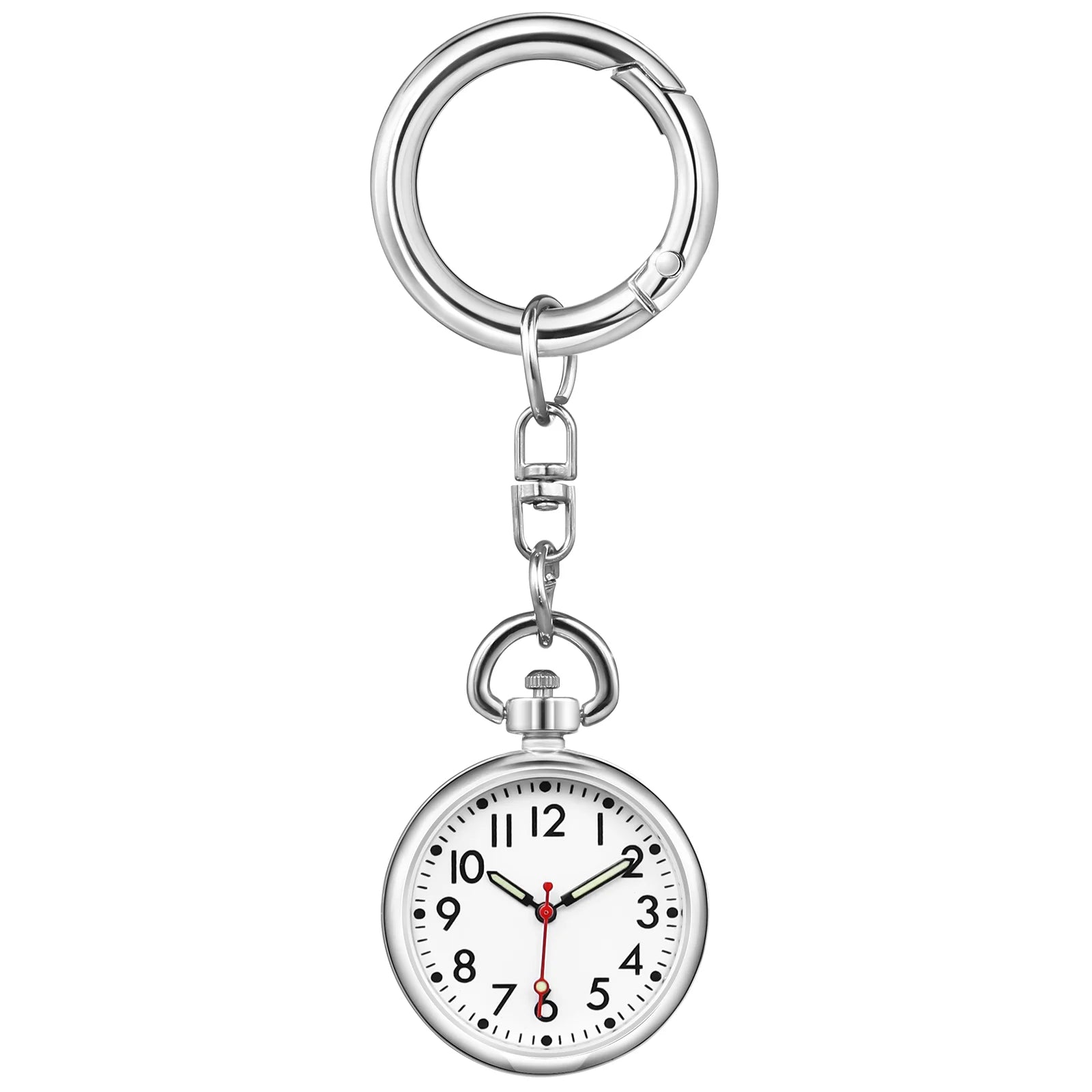 Silver pocket watch nurse keychain on a white background