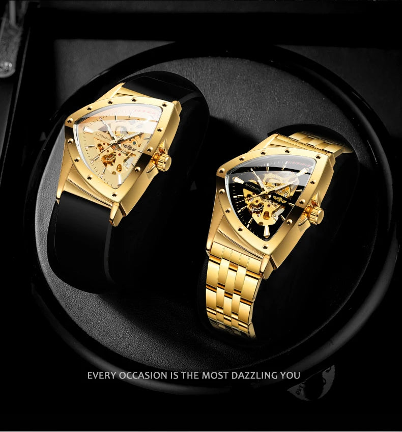Pyramide Watch Luxury Triangular Skeleton Watch – Automatic Pyramid Wristwatch – Bust ...