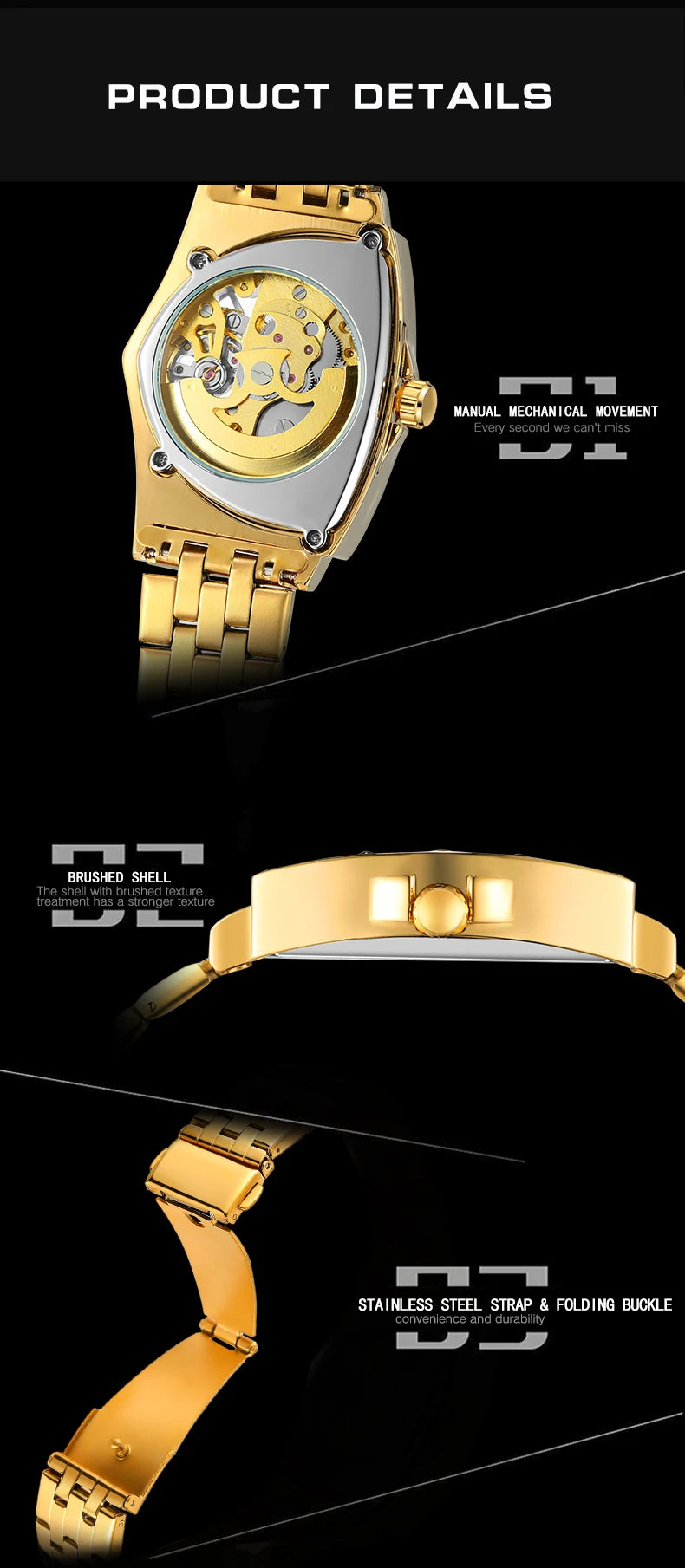 Luxury stainless steel triangular skeleton automatic watch with luminous hands, 40–44 mm pyramid case, waterproof up to 3 Bar