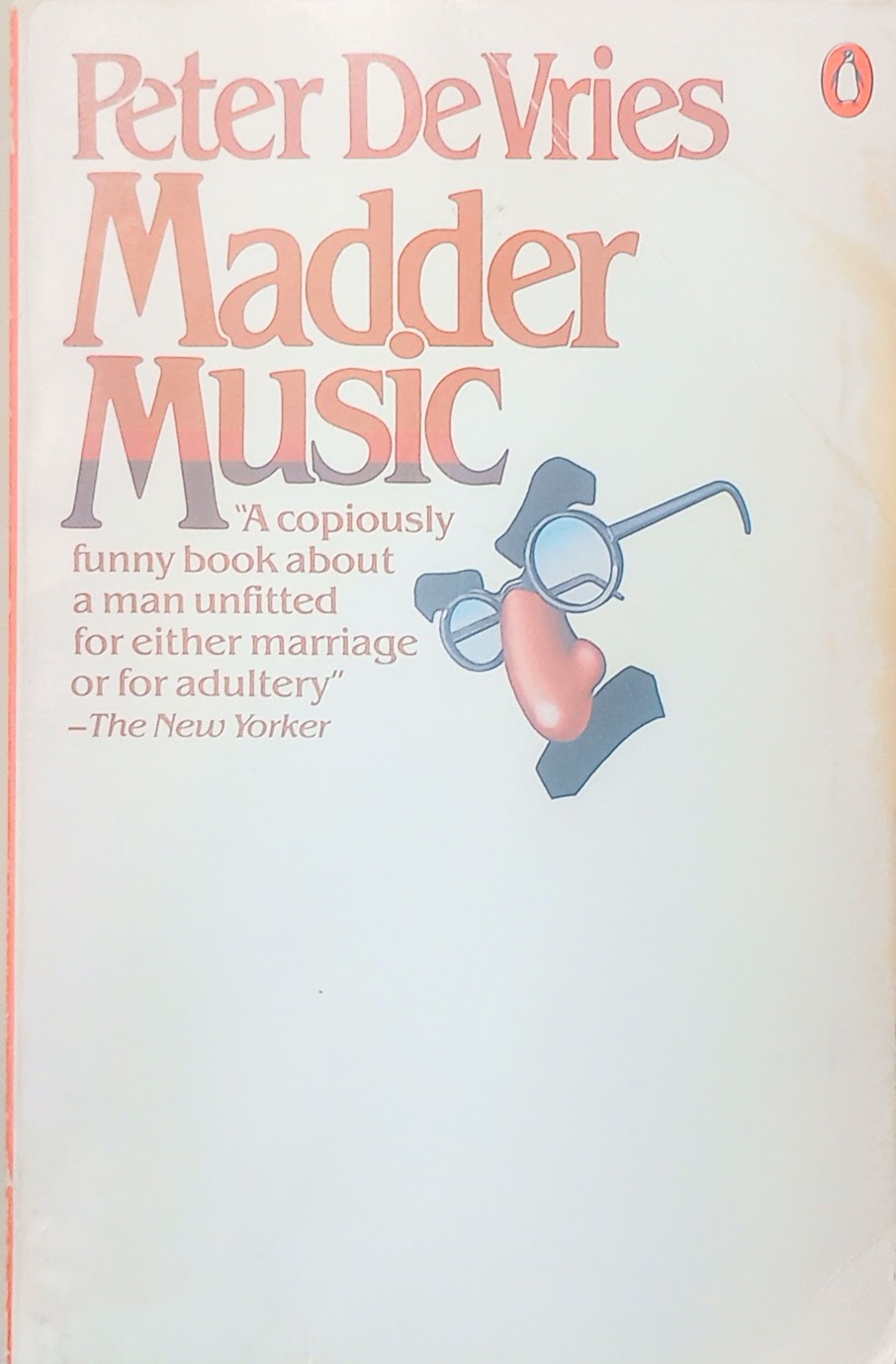 Book cover of 'Madder Music' by Peter De Vries with a humorous illustration on a white background.
