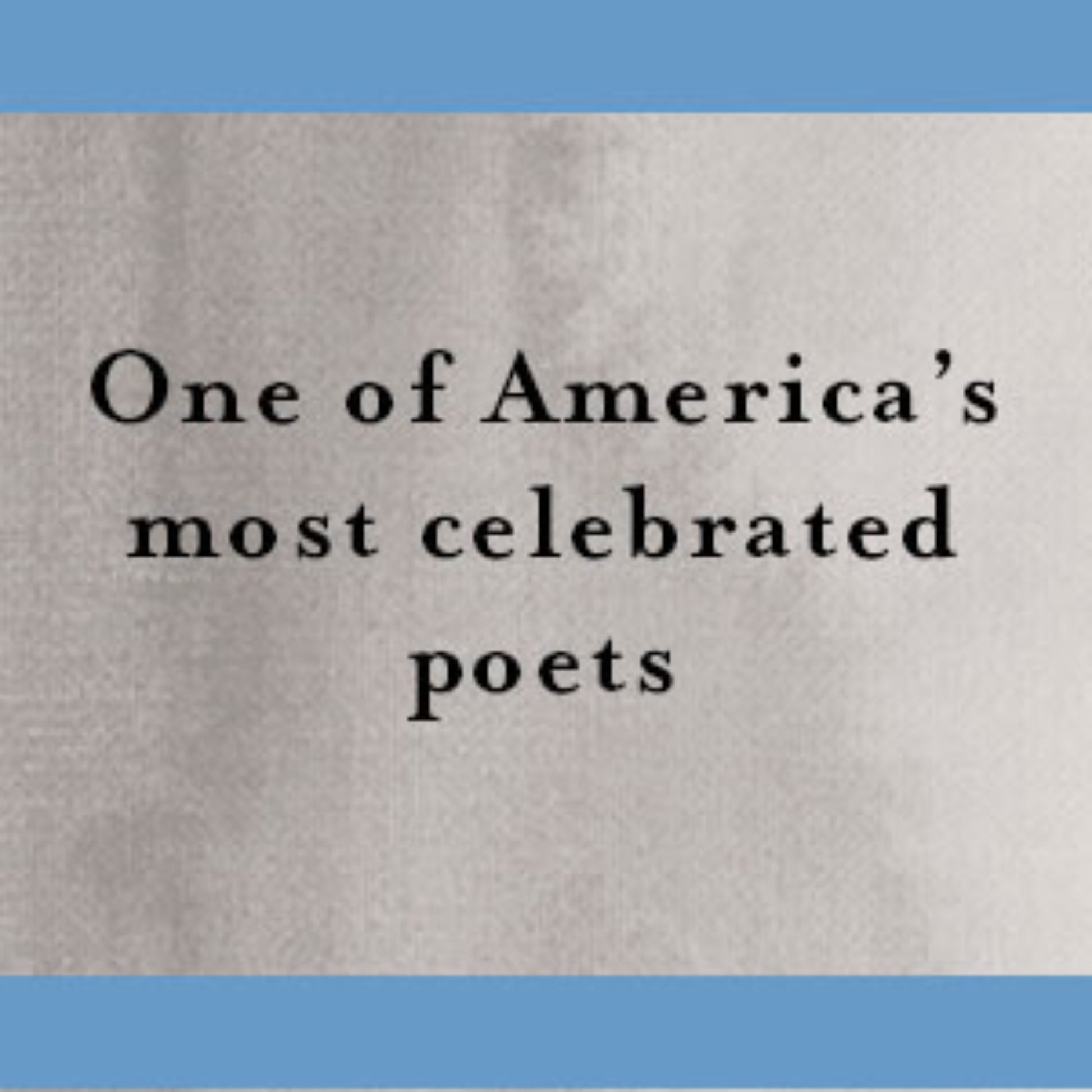 Text from book 'Make Me Rain [ISBN: 9780062995292]' by Nikki Giovanni 'One of America's most celebrated poets' on a textured gray background with blue borders.