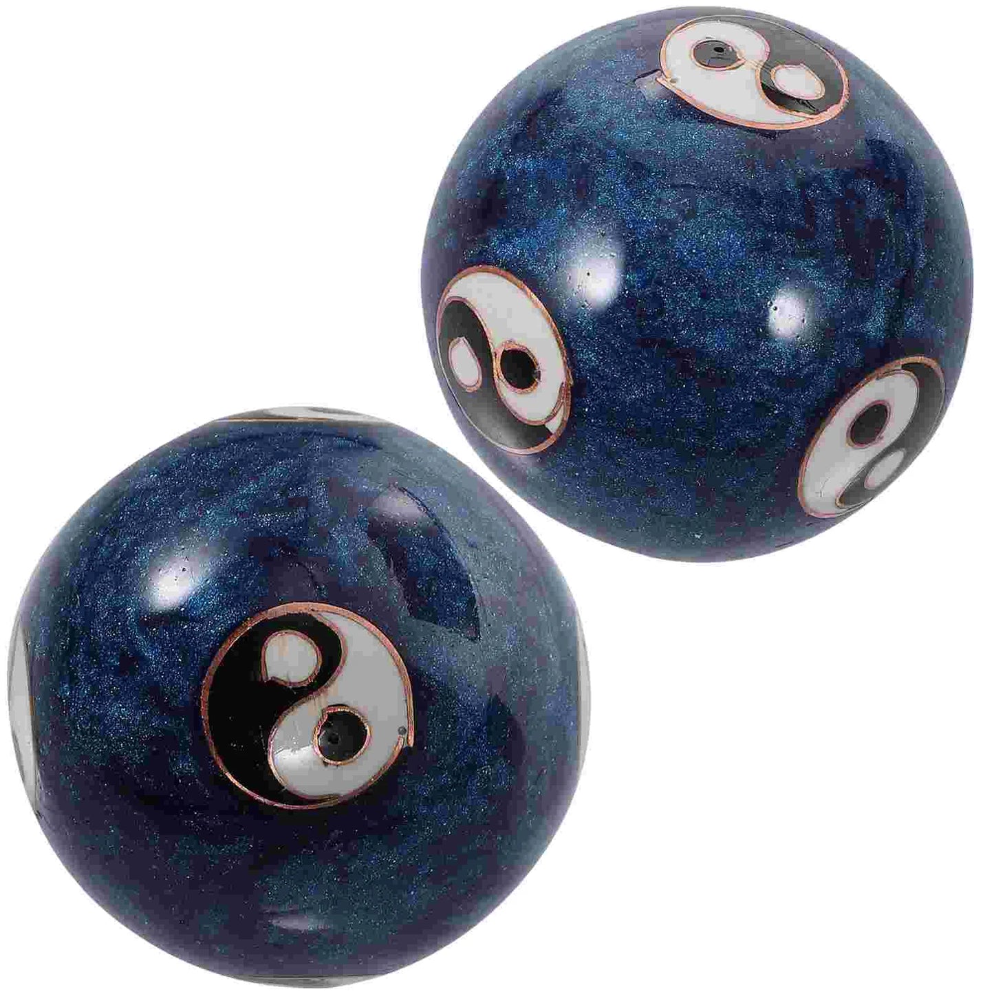 Meditation Baoding Ball set with yin-yang branding, over white background