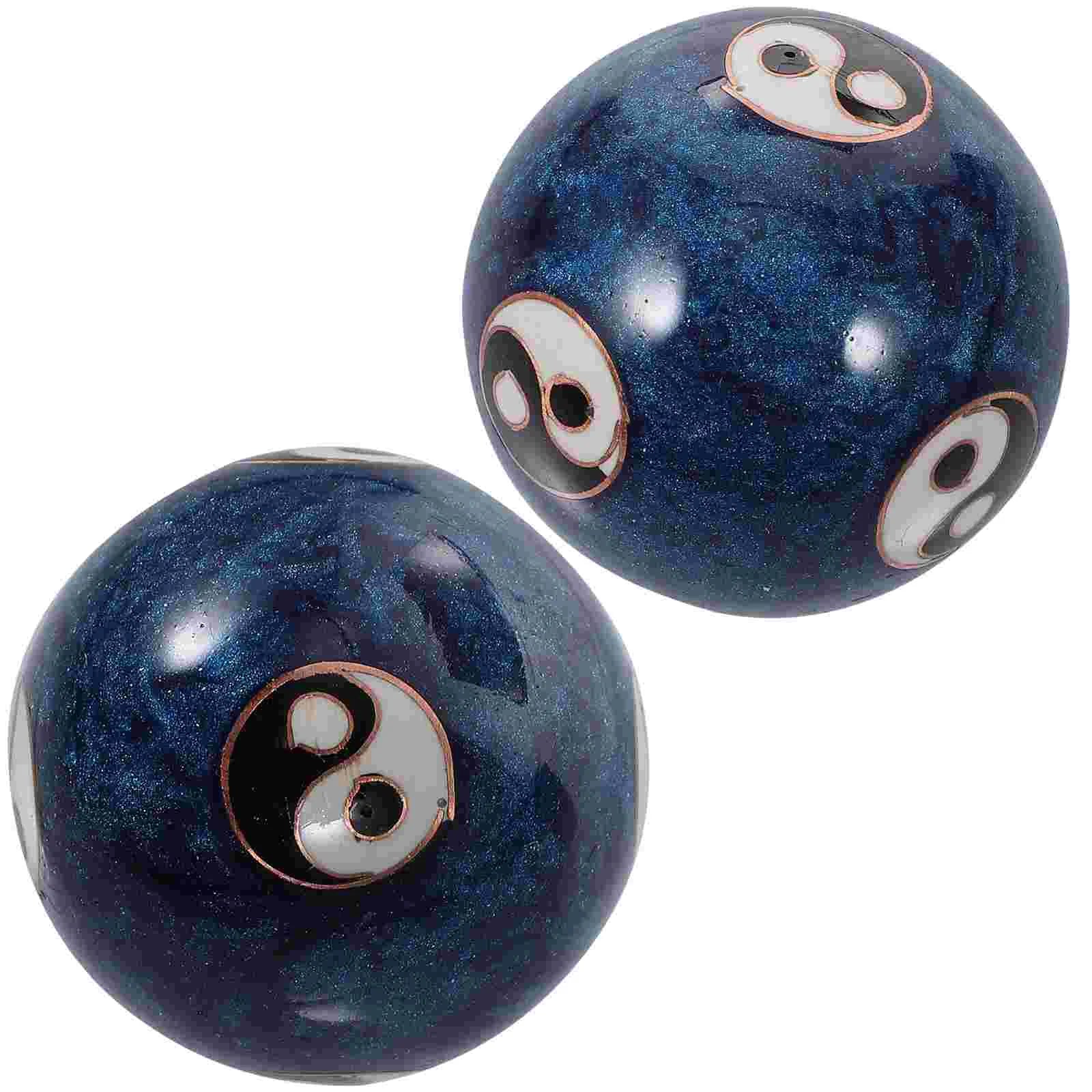 Meditation Baoding Ball set with yin-yang branding, over white background