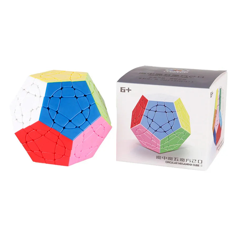 Colorful geometric puzzle with packaging on a white background