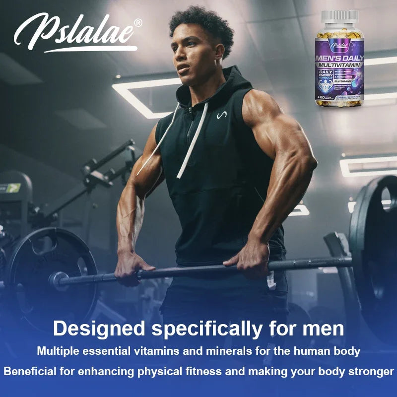 Man lifting weights in a gym with  supplement bottle displayed