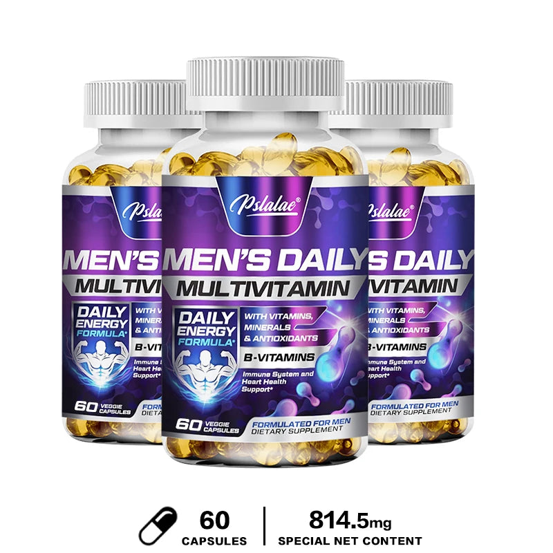 Three bottles of Men's Daily Multivitamin on a white background
