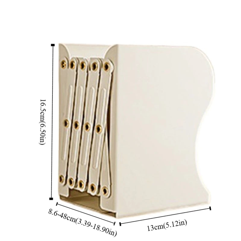 Beige bookend with dimensions indicated on a white background