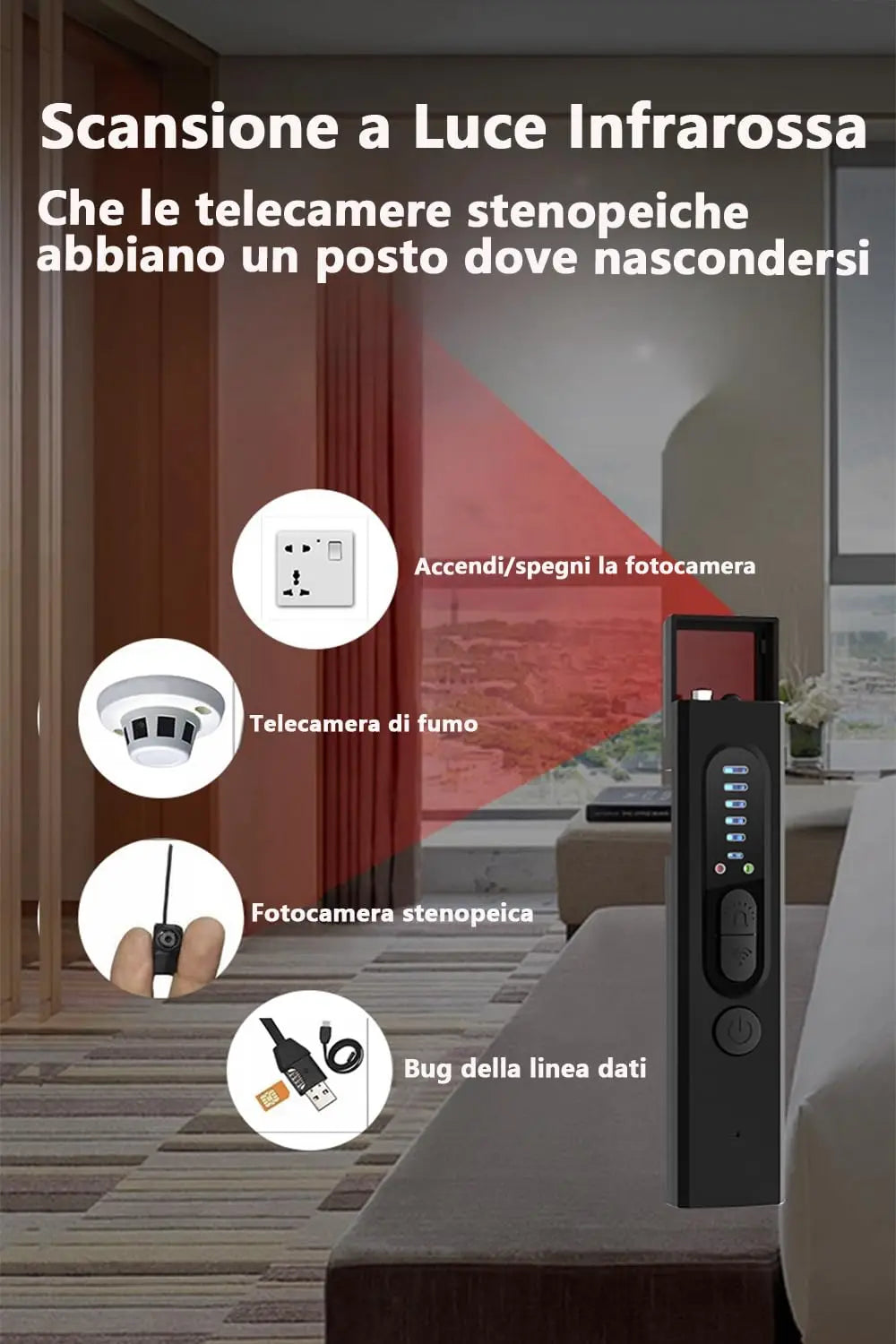 Security camera with infrared light scanning feature on a table.