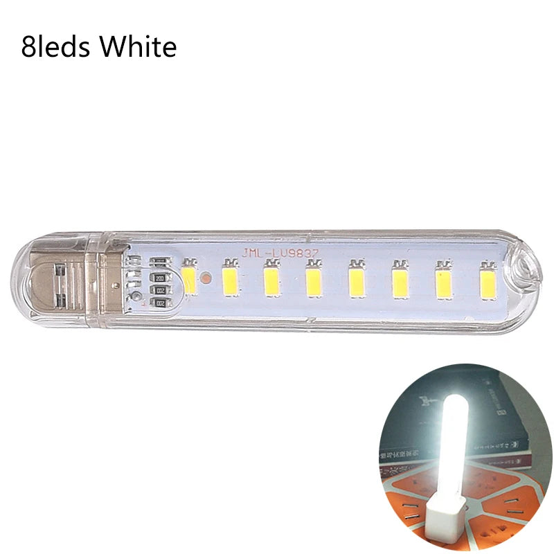 LED light strip with 8 LEDs on a white background
