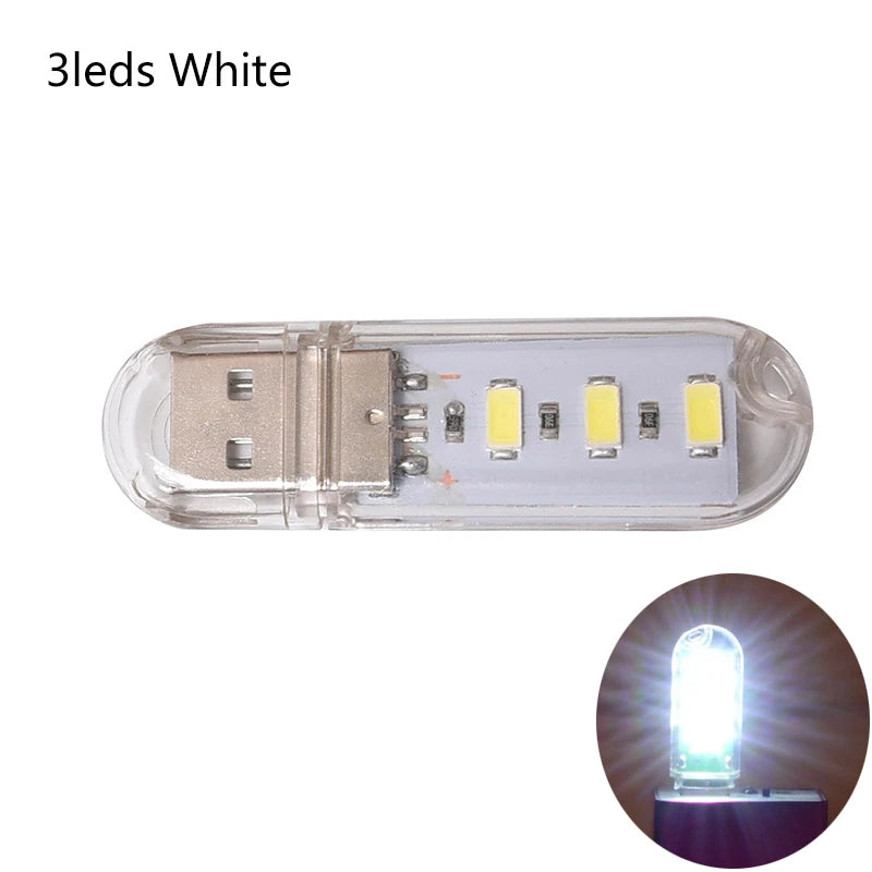 USB light with three white LEDs on a white background