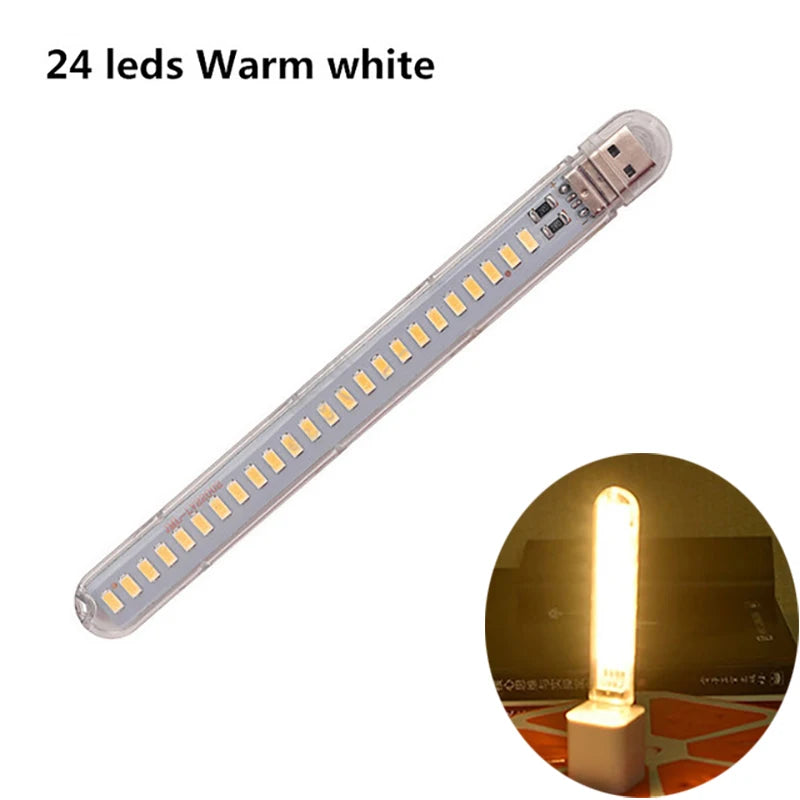 USB LED light stick with warm white lighting on a white background
